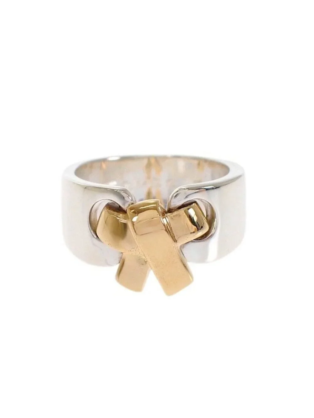 Hermes Raset Ring 52 Vintage 18K Yellow Gold 925 Sterling Silver